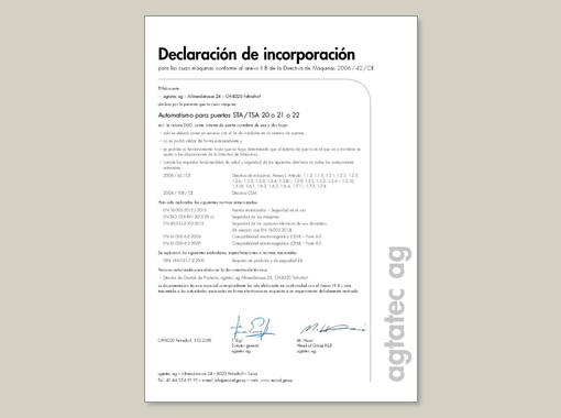 Declaración de incorporación STA / TSA