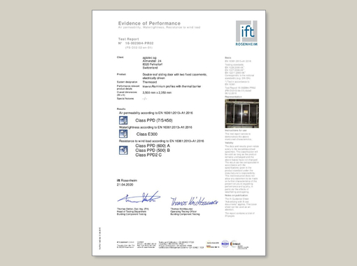 record THERMCORD – Air permeability / Watertightness / Windload