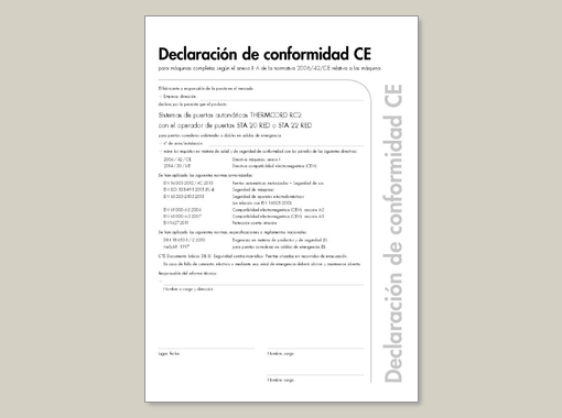 Declaración de conformidad THERMCORD RC2 STA 20 RED o STA 22 RED