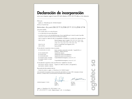 record DFA 127 – Declaración de incorporación