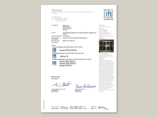 record THERMCORD+ – Luftdurchlässigkeit, Schlagregendichtigkeit, Windlast